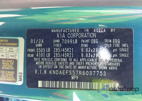 2024 Kia Ev9 Gt-Line z USA, uszkodzony, nr VIN KNDAEFS57R6037753